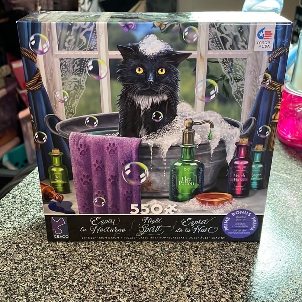 NEW JIGSAW PIUZZLE- 550 PIECES LISA PARKER NIGHT SPIRIT: BLACK CAT BATH TIME